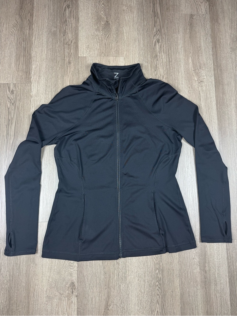 Zella Women's Black Full Zip Athletic Jacket Thumbholes Mesh Yoga Running L